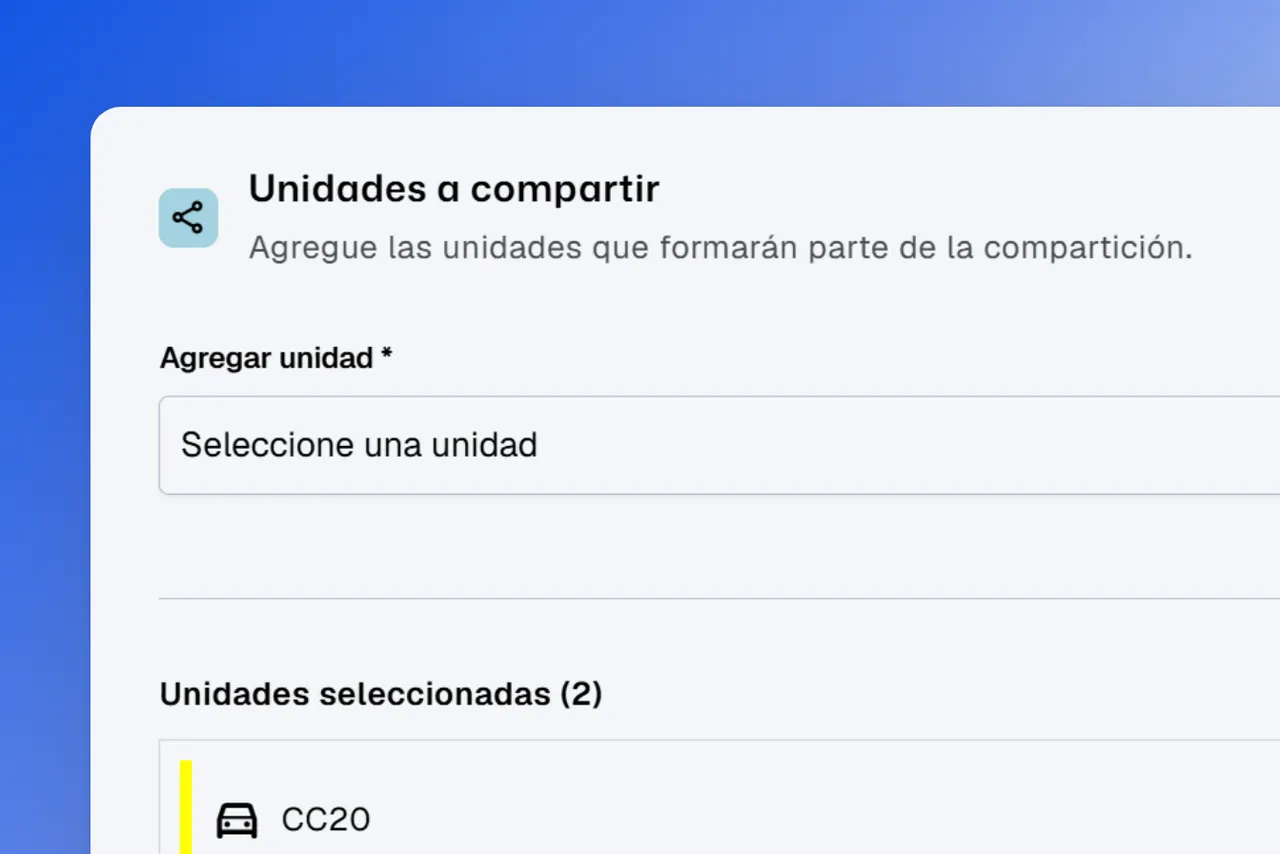 Formulario para elegir las unidades que se comparten con un invitado